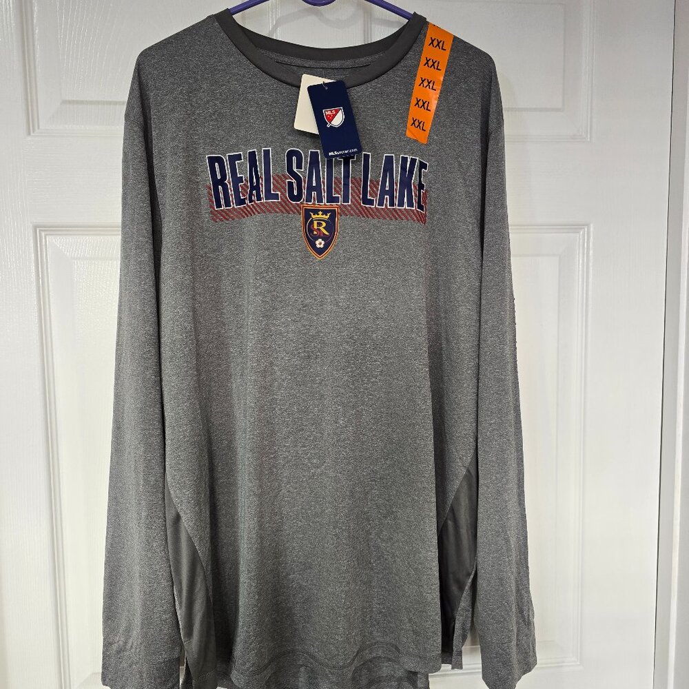 Real Salt‎ Lake Soccer Men's MLS Long Sleeve T-Shirt Polyester Gray Size XXL NWT